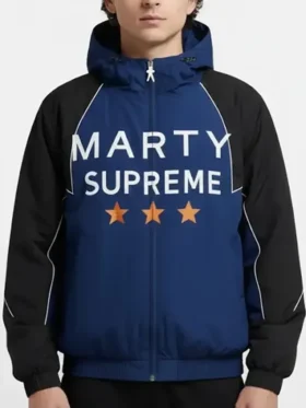 Marty Supreme Hooded Jacket front view showing full silhouette and clean hooded jacket finish