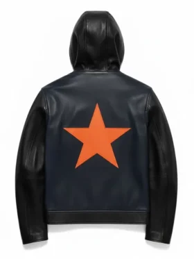 Marty Supreme Hooded Leather Jacket back view showing rear shape, hood structure, and clean finish