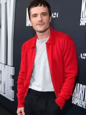 Marty Supreme Josh Hutcherson Jacket closure view showing the front fastening detail and construction clearly