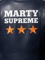 Marty Supreme Navy Biker Jacket back look showing rear style, shape, and clean finishing