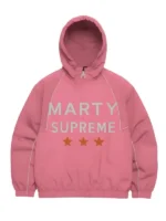 Marty Supreme Pink Pullover Hoodie front view showing clean pullover design and soft pink finish