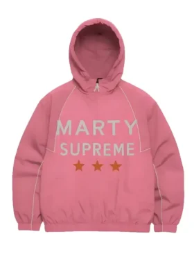 Marty Supreme Pink Pullover Hoodie front view showing clean pullover design and soft pink finish