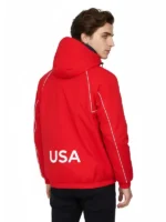 Marty Supreme Red Jacket back view showing the rear design, shape, and smooth overall fall clearly