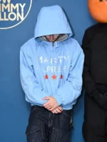 Marty Supreme Timothée Chalamet Blue Jacket hooded view showing hood design, fit, and modern styling detail