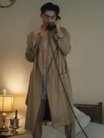 Marty Supreme Timothée Chalamet Brown Coat front view showing the front design, fit, and refined structure