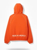 Timothee Chalamet Marty Supreme Orange Jacket back view showing rear panel construction and orange finish