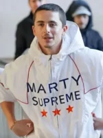 Marty Supreme Timothée Chalamet White Jacket design view highlighting stitching texture and construction detail