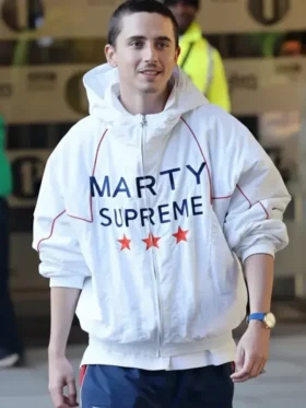 Marty Supreme Timothée Chalamet White Jacket front view with clean silhouette and signature design details