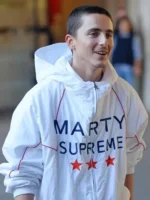 Marty Supreme Timothée Chalamet White Jacket side view showing sleeve length and jacket profile structure