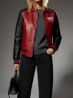 Marty Supreme Varsity Leather Jacket front view showing the front design, fit, and clean leather detail