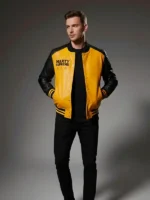 Marty Supreme Yellow Varsity Jacket front view showing the front design, fit, and clean varsity detail