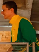 Marty Supreme Yellow and Green Track Jacket side view showing sleeve length and jacket profile