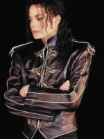 Michael Jackson V8 Black Leather Jacket Close-Up View