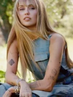 Full perspective of the Miley Cyrus Younger Now Blue Denim Vest.