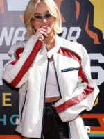 NASCAR Championship Sydney Sweeney Jacket front view showing front design, fit, and racing detail