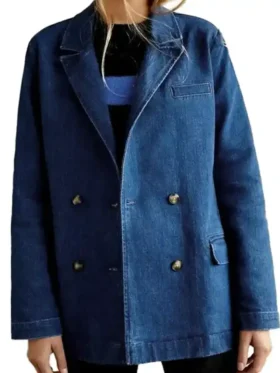 Direct front profile of the NCIS Origins Kathleen Kenny Denim Blazer.