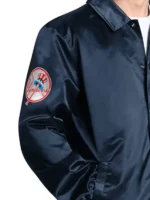 Profile angle of the NY Yankees Navy Man Coaches Jacket.