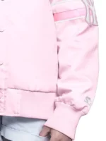 Lifestyle perspective of the NY Yankees Pink Arena Varsity Jacket.