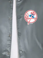 NY Yankees Starter Gray Cooperstown Varsity Jacket Closure View