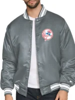 NY Yankees Starter Gray Cooperstown Varsity Jacket Front View