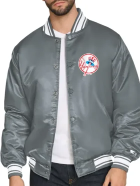 NY Yankees Starter Gray Cooperstown Varsity Jacket Front View