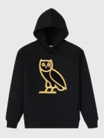 A clean front profile of the OVO Tyson Tattoo OG Hoodie in a deep black shade with a comfortable relaxed fit.