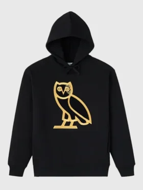 A clean front profile of the OVO Tyson Tattoo OG Hoodie in a deep black shade with a comfortable relaxed fit.