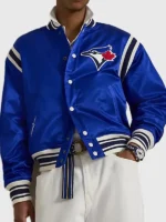Front view of the classic Polo Ralph Lauren Blue Jays Jacket.