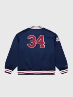 The rear view of the Puckett Minnesota Twins Satin Jacket showcasing the large name and number graphics.