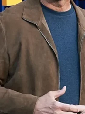 Ray Romano Running Point S02 Brown Suede Jacket close up view showing suede texture and stitching