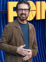 Ray Romano Running Point S02 Brown Suede Jacket front view showing full silhouette and brown suede