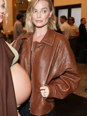 Ready or Not 2 Margot Robbie Brown Jacket front view showing full silhouette and brown colorway