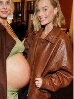 Ready or Not 2 Margot Robbie Brown Jacket side view showing sleeve length and brown jacket profile