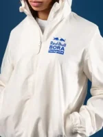 Macro detail of the Red Bull BORA Hansgrohe Lifestyle Jacket fabric.