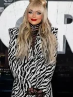 The front profile of the Scream VI Gionna Daddio Zebra Blazer showing the button closure and lapel detail.