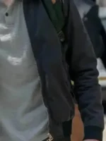 A detailed look at the front zip closure and hardware of the Scream VI Jack Champion Bomber Jacket.