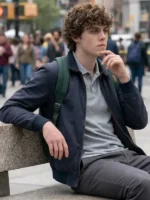 A full lifestyle look of the Scream VI Jack Champion Bomber Jacket featuring a classic athletic silhouette.