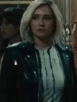 A detailed look at the front zipper and hardware of the Scream VI Kirby Reed Leather Jacket.