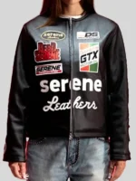A full profile of the Serene GT Leather Jacket featuring a premium minimalist design and smooth texture.