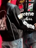 A lifestyle view featuring the Serene GT Leather Jacket in a coordinated couple styling.