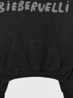 Detail look at the spacious kangaroo pocket on the Skylrk Biebervelli Hoodie.