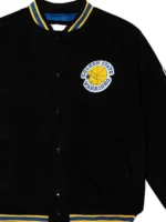 Close-up of the fabric on the State Warriors Black Varsity Wool Jacket.