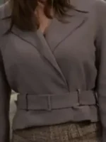 Close-up of the fabric on the Steffy Forrester Grey Jacket.