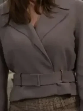 Close-up of the fabric on the Steffy Forrester Grey Jacket.