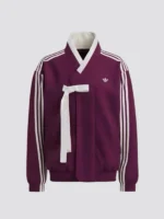 Front view of the Stray Kids x Adidas Hanbok Jacket in burgundy.
