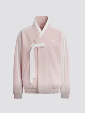 Full front view of the Stray Kids x Adidas Hanbok Jacket in light pink.