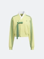 Front view of the TWICE x Adidas Hanbok Light Green Fusion Jacket.