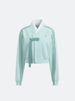 Front view of the TWICE x Adidas Hanbok Mint Green Fusion Jacket.