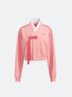 Front view of the TWICE x Adidas Hanbok Fusion Jacket Pink and Red Color.