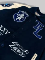 Team Liquid 2025 Letterman jacket design view showing patches, texture, and varsity details